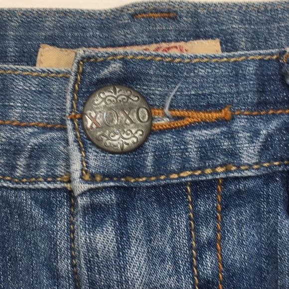 XOXO denim cutoff mini skirt sz 6 - Picture 3 of 4